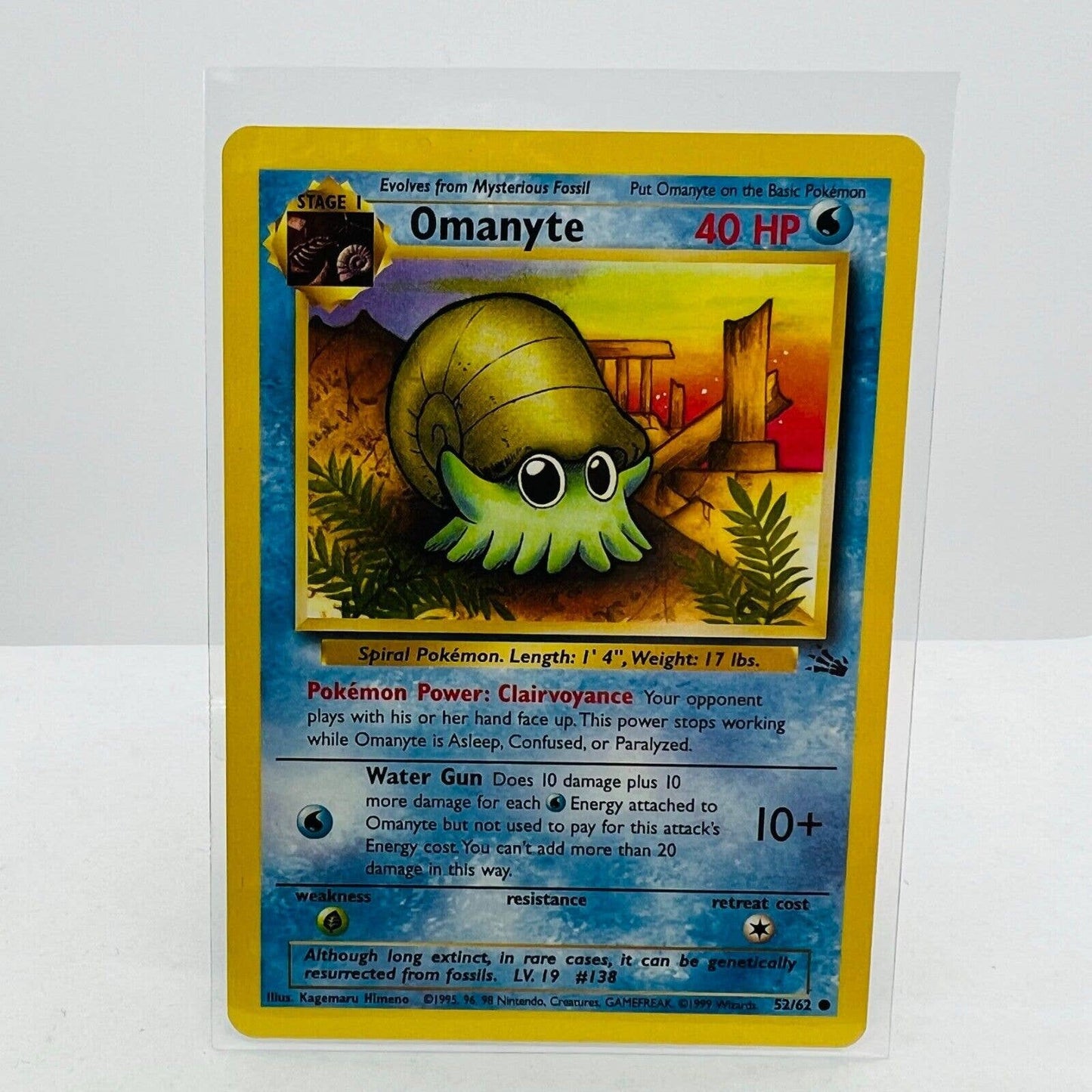 Pokémon Omanyte 52/62 Fossil WOTC 1999 Pokemon Unlimited Common Card NM-MT