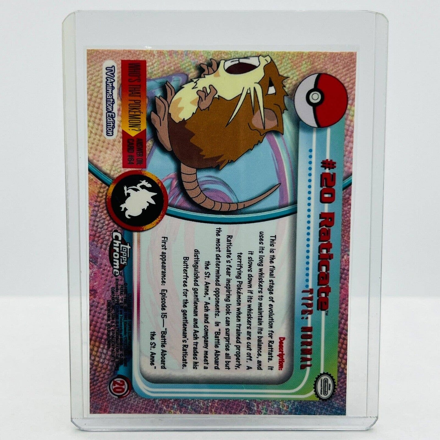 Pokémon Raticate #20 Pokemon 2000 Topps TV Animation Chrome Series 1 Holo Foil