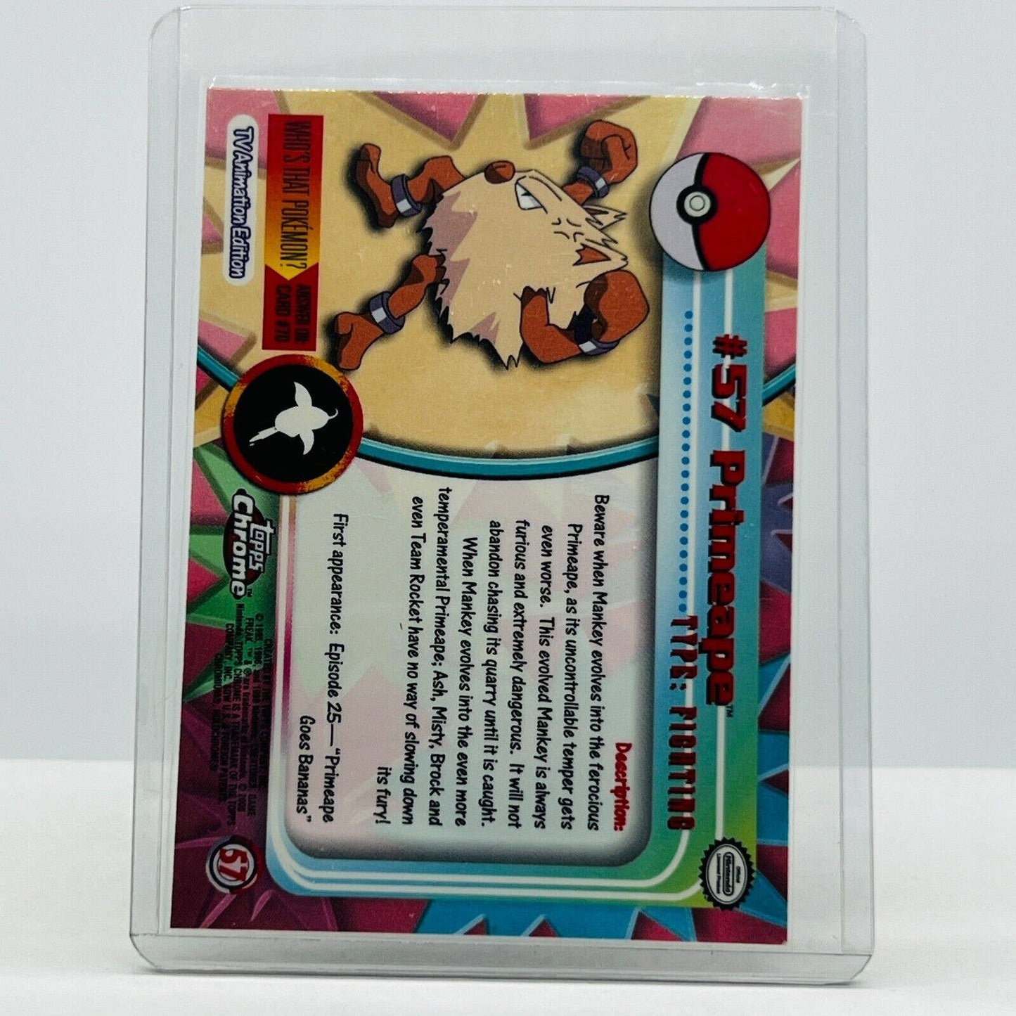 Pokémon Primeape #57 Pokemon 2000 Topps TV Animation Chrome Series 1 Holo Foil