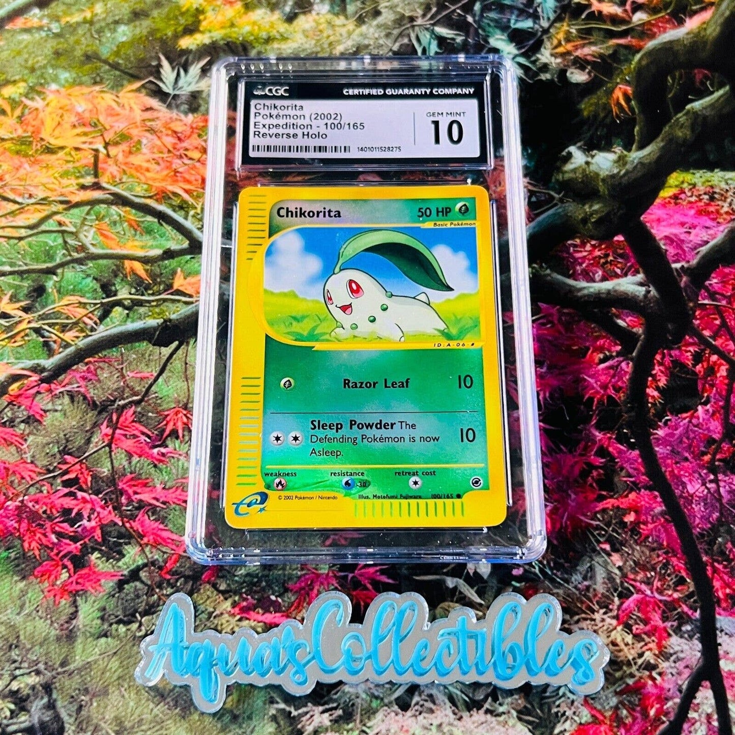 CGC 10 GEM MINT Chikorita 100/165 Pokémon Expedition 2002 Reverse Holo (PSA/BGS)