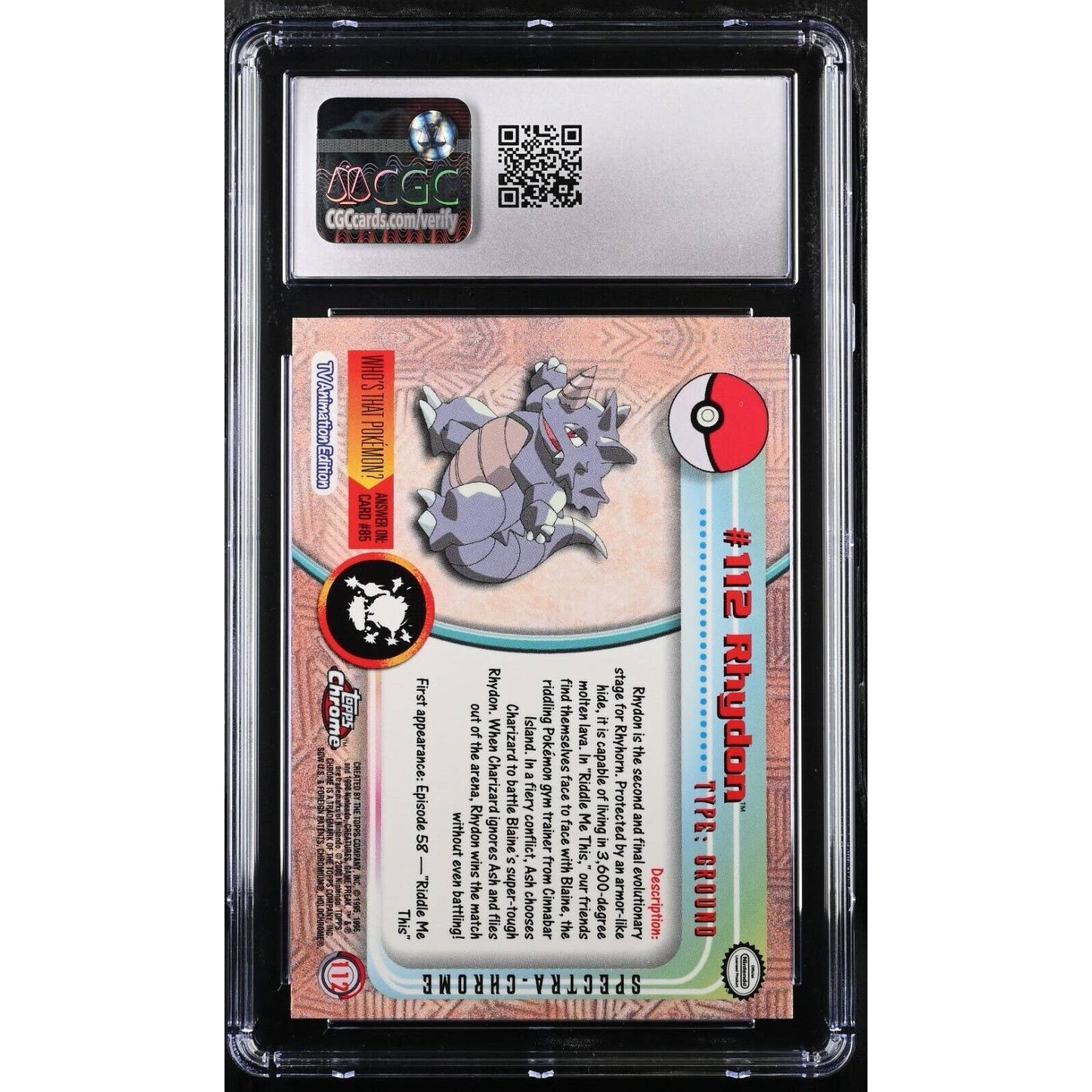 CGC 9 MINT Rhydon Spectra #112 Pokemon 2000 Topps Chrome Holo Rare (PSA/BGS)