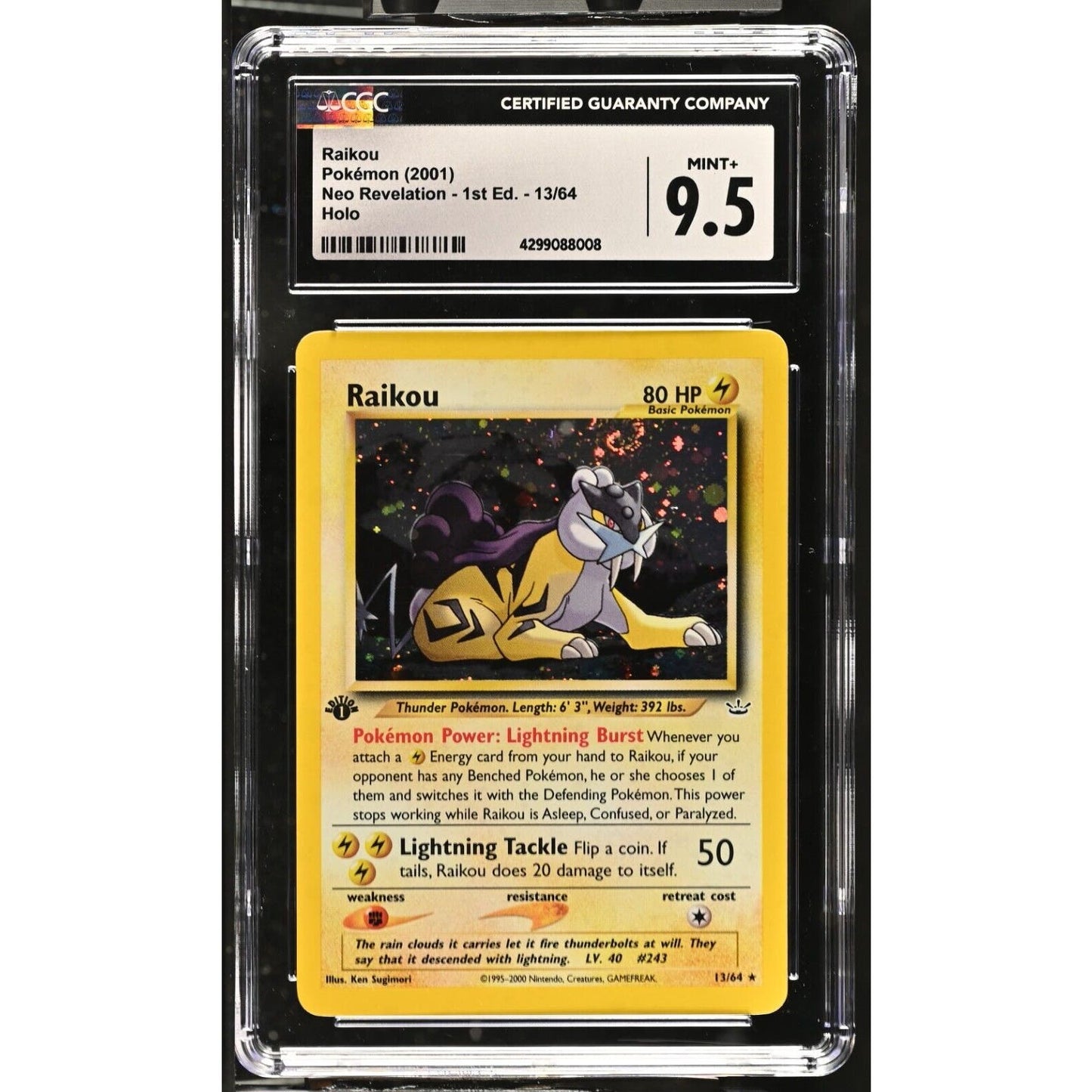 CGC 9.5 MINT+ Raikou 1st Edition 13/64 Pokémon Neo Revelation (PSA/BGS) Swirl