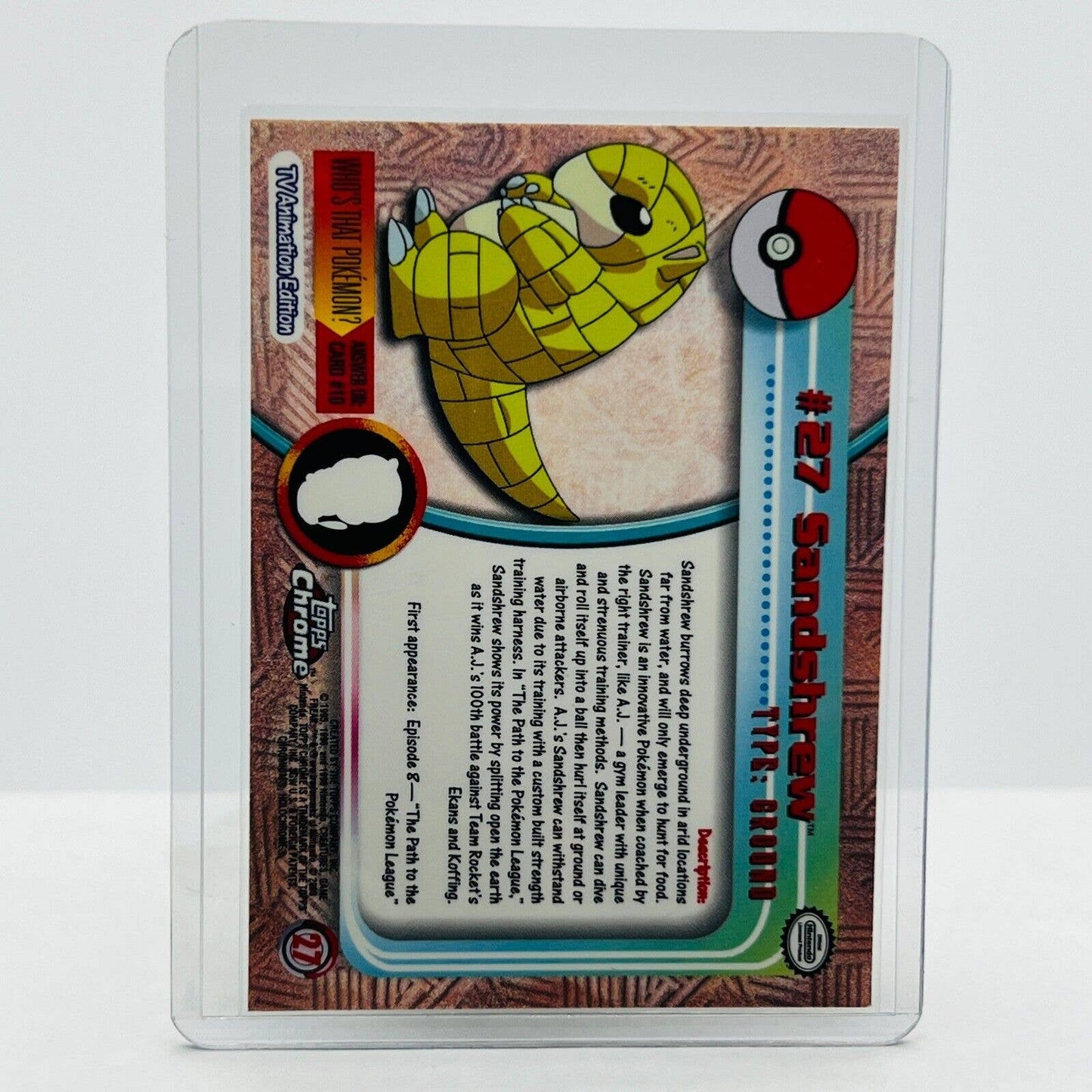 Pokémon Sandshrew #27 Pokemon 2000 Topps TV Animation Chrome Series 1 Holo Foil