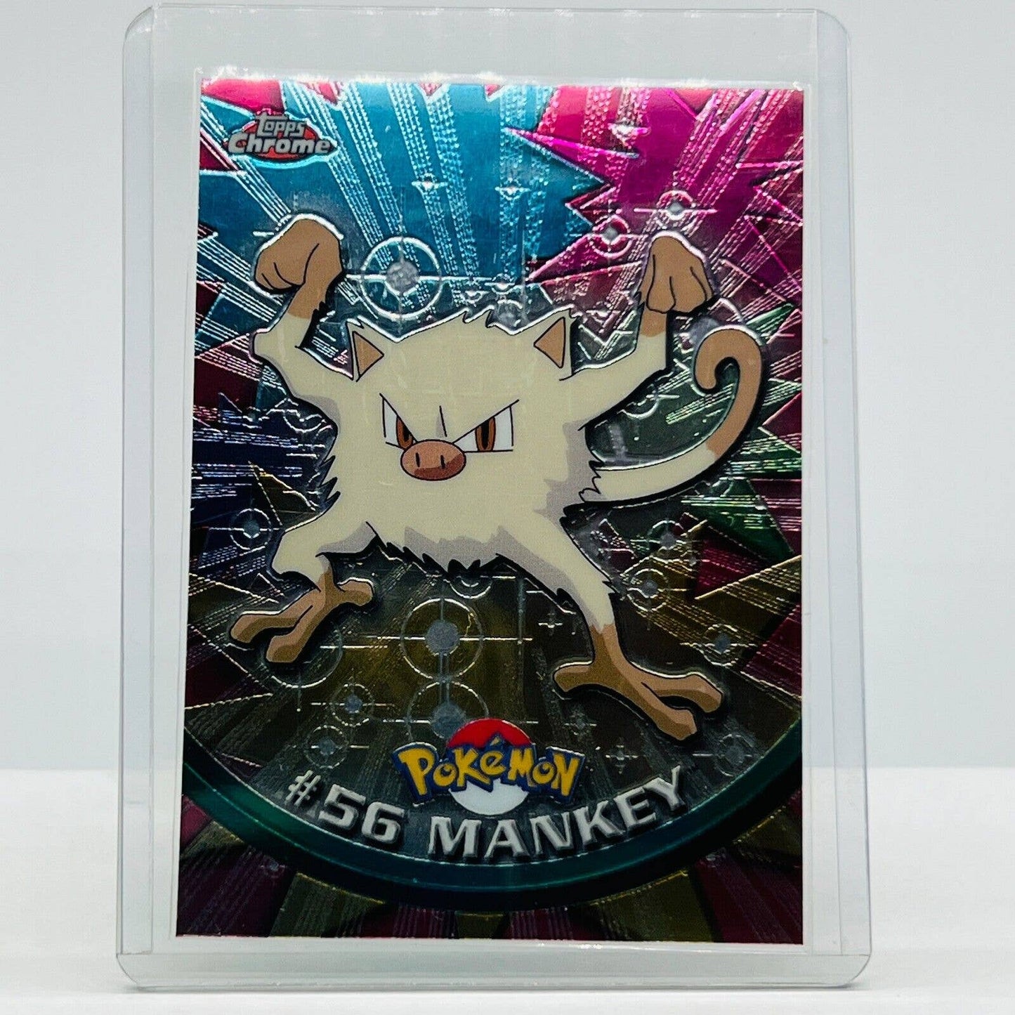 Pokémon Mankey #56 Pokemon 2000 Topps TV Animation Chrome Series 1 Holo Foil