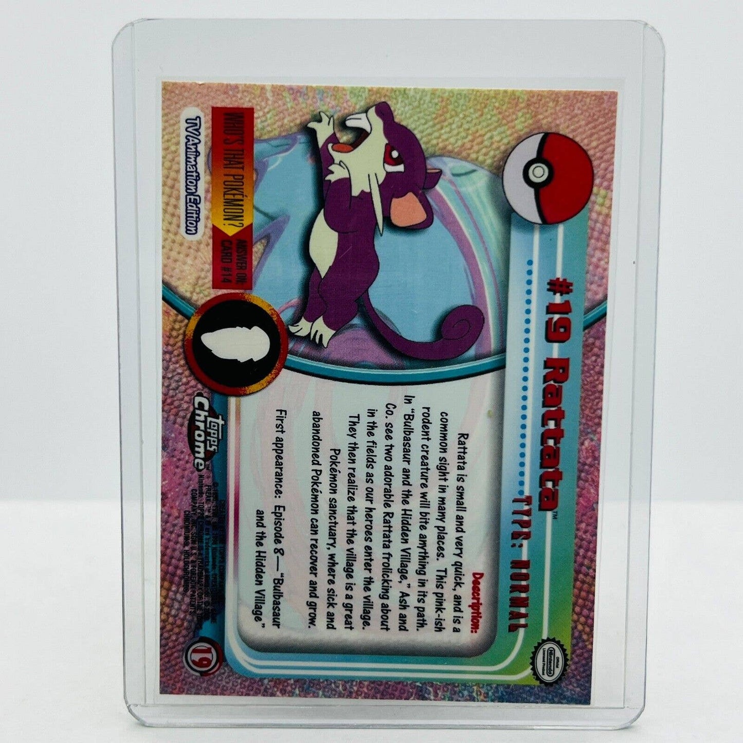 Pokémon Rattata # 19 Pokemon 2000 Topps TV Animation Chrome Series 1 Holo Foil