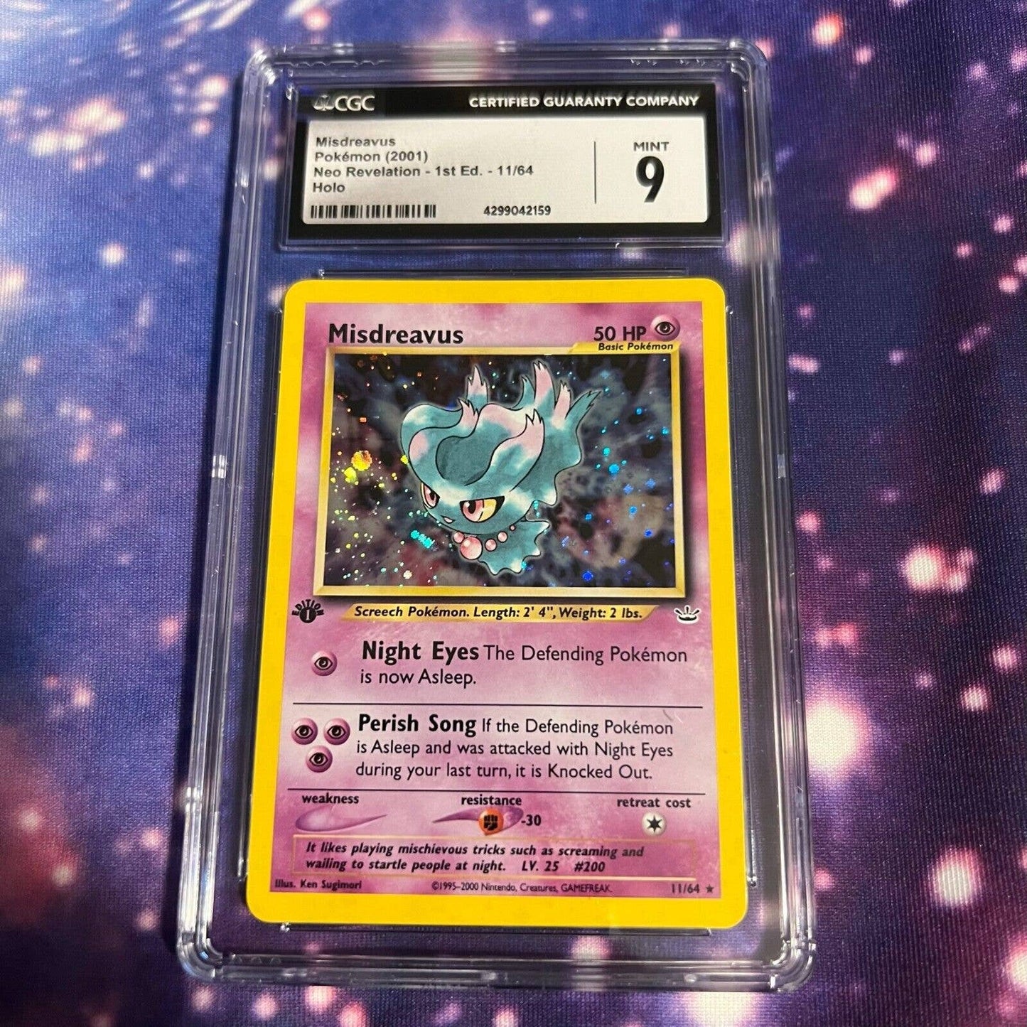 CGC 9 MINT Misdreavus 1st Edition 11/64 Pokémon Neo Revelation Holo (PSA/BGS)