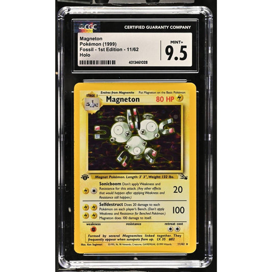 CGC 9.5 MINT+ Magneton 1st Edition 11/62 Pokémon Fossil Holo Rare (PSA/BGS)