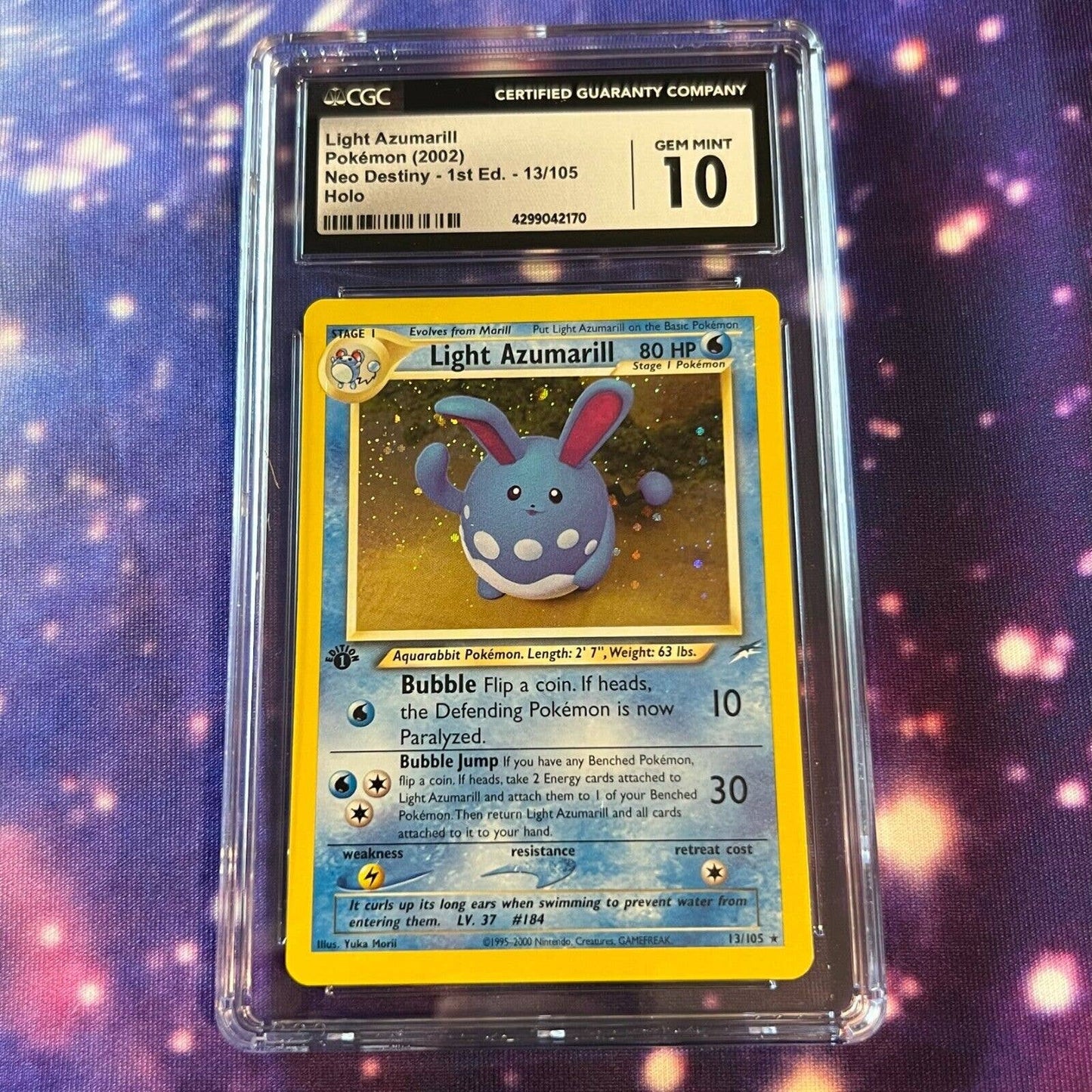 CGC 10 GEM MINT Light Azumarill 1st Edition 13/105 Neo Destiny Holo (PSA/BGS)