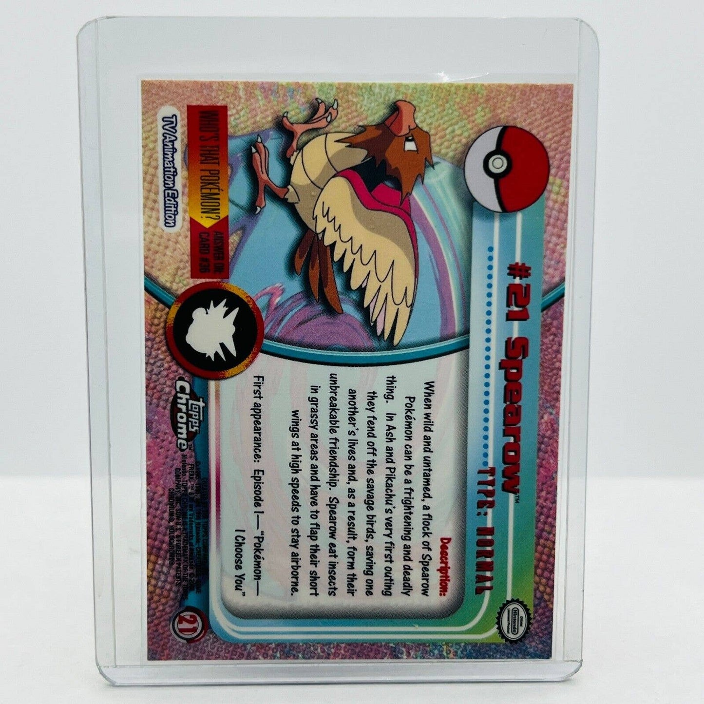 Pokémon Spearow #21 Pokemon 2000 Topps TV Animation Chrome Series 1 Holo Foil