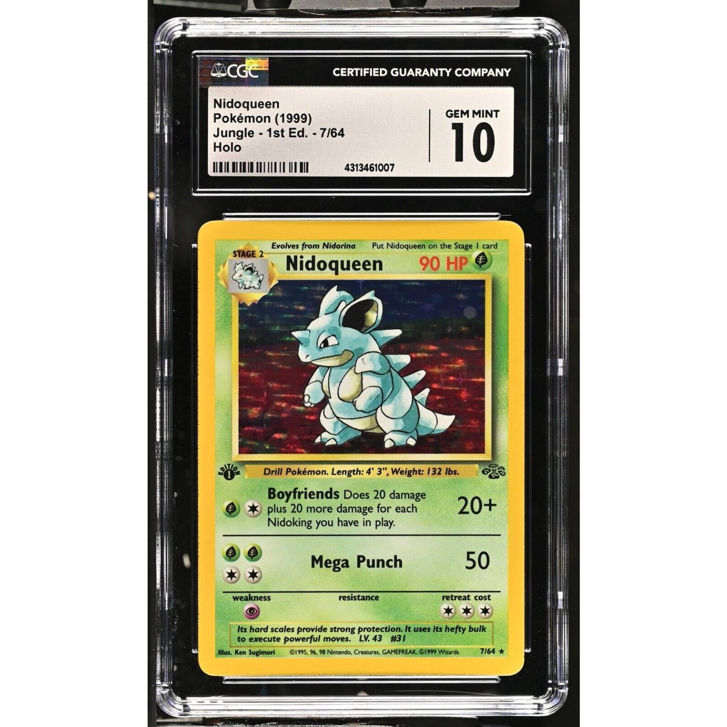 CGC 10 GEM MINT Nidoqueen 1st Edition 7/64 Pokémon Jungle Holo Rare (PSA/BGS)