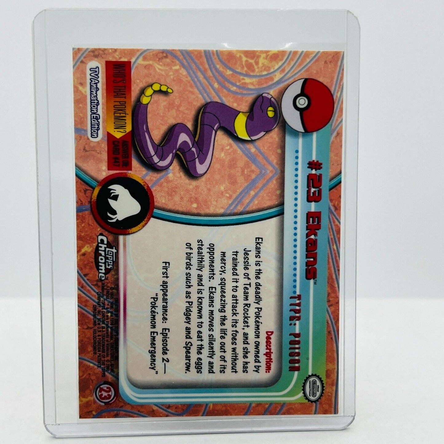 Pokémon Ekans #23 Pokemon 2000 Topps TV Animation Chrome Series 1 Holo Foil