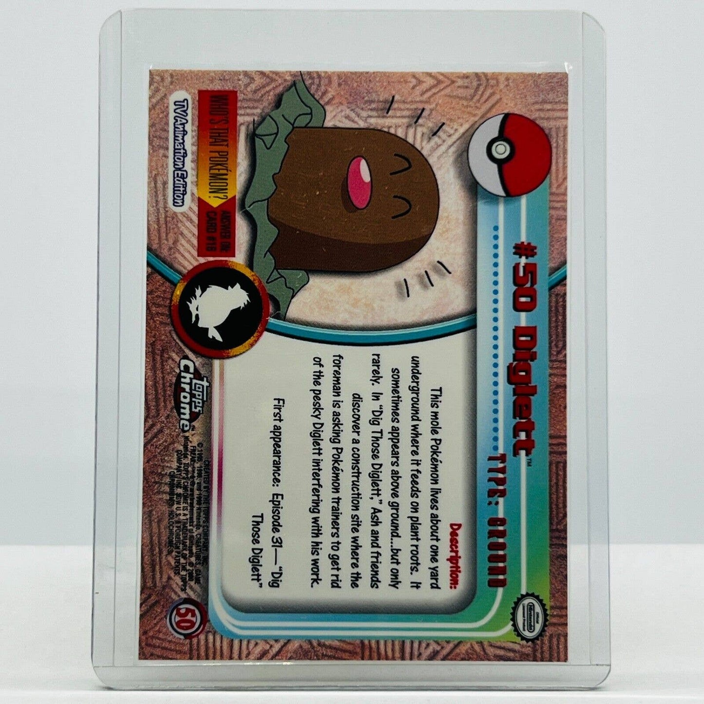 Pokémon Diglett #50 Pokemon 2000 Topps TV Animation Chrome Series 1 Holo Foil