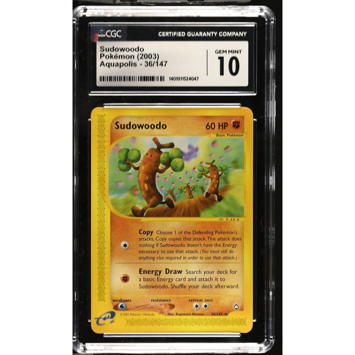 CGC 10 GEM MINT Sudowoodo 36/147 Pokémon Aquapolis 2003 Non Holo Rare (PSA/BGS)