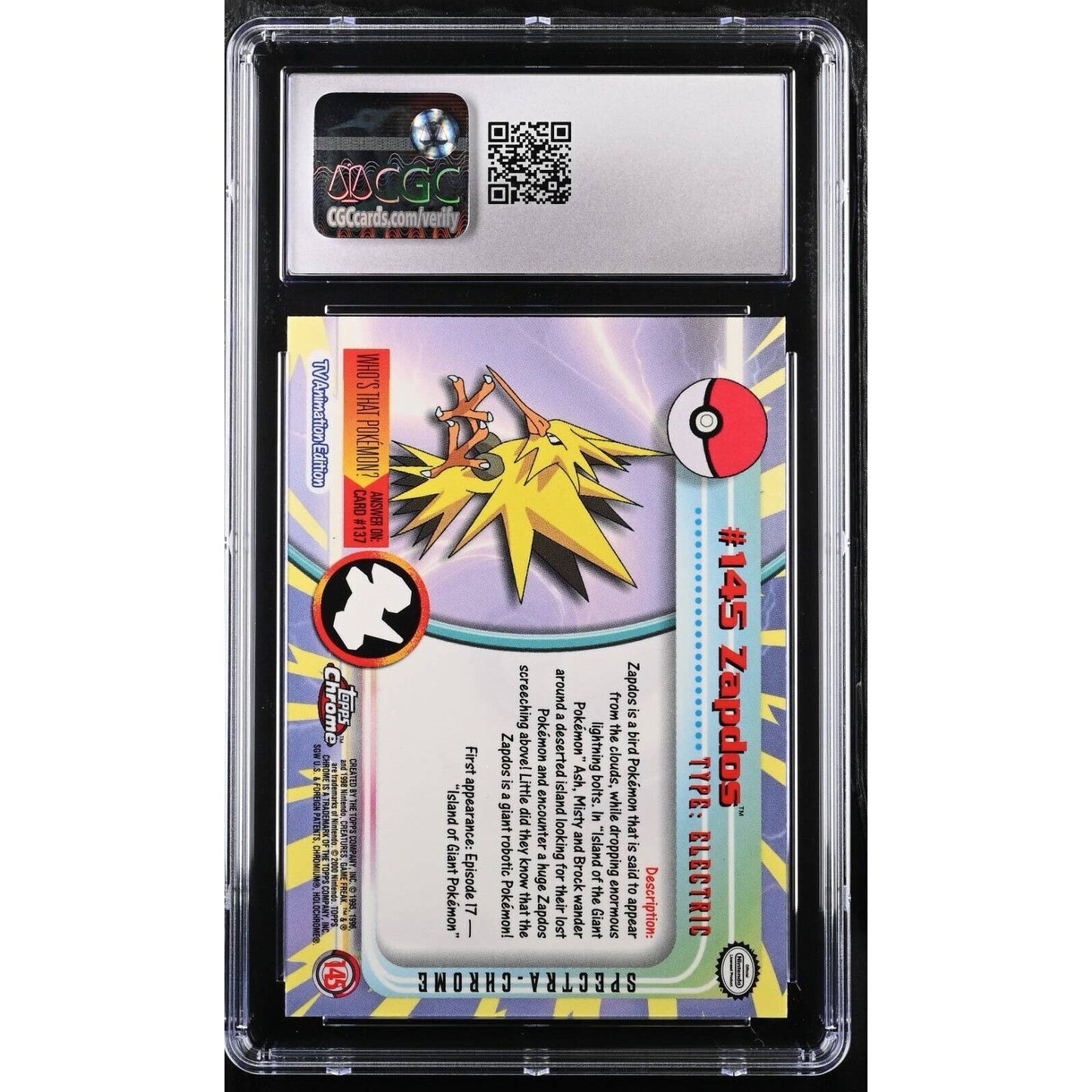 CGC 9.5 MINT+ Zapdos Spectra #145 Pokemon 2000 Topps Chrome Rare (PSA/BGS)