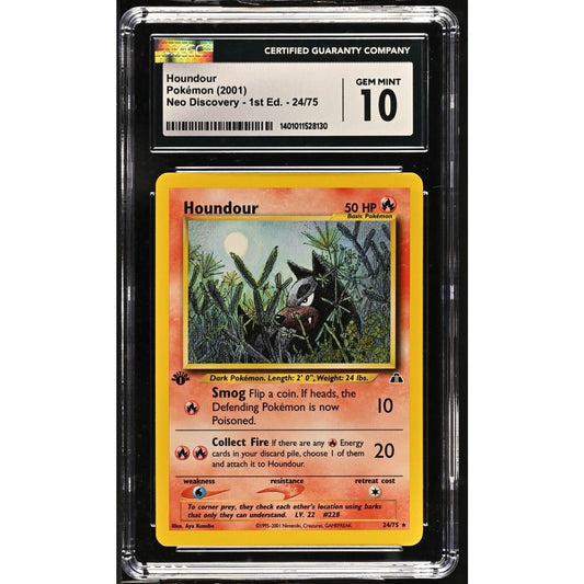 CGC 10 GEM MINT Houndour 1st Edition 23/75 Pokémon Neo Discovery Non (PSA/BGS)