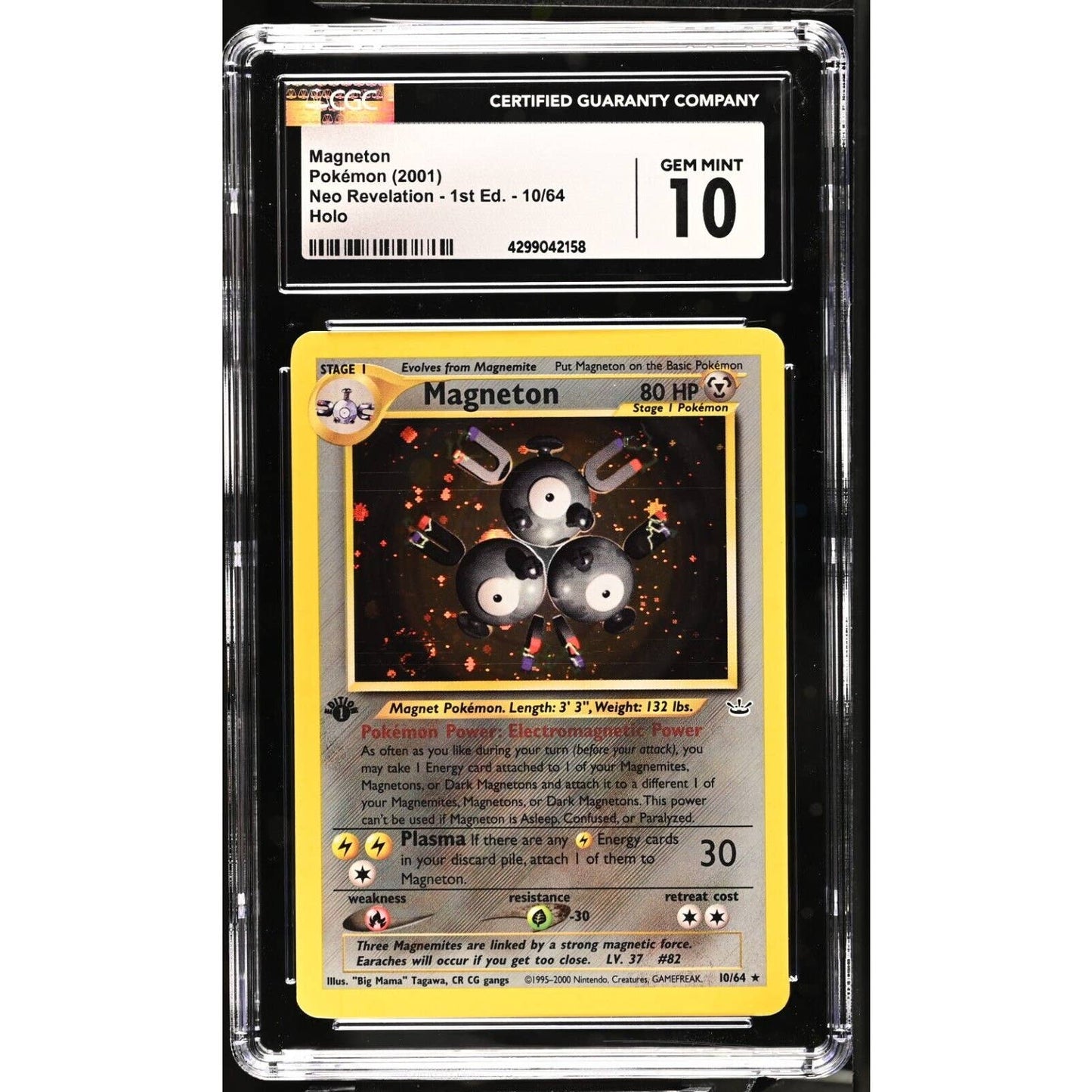 CGC 10 GEM MINT Magneton 1st Edition 10/64 Neo Revelation Holo (PSA/BGS) Swirl