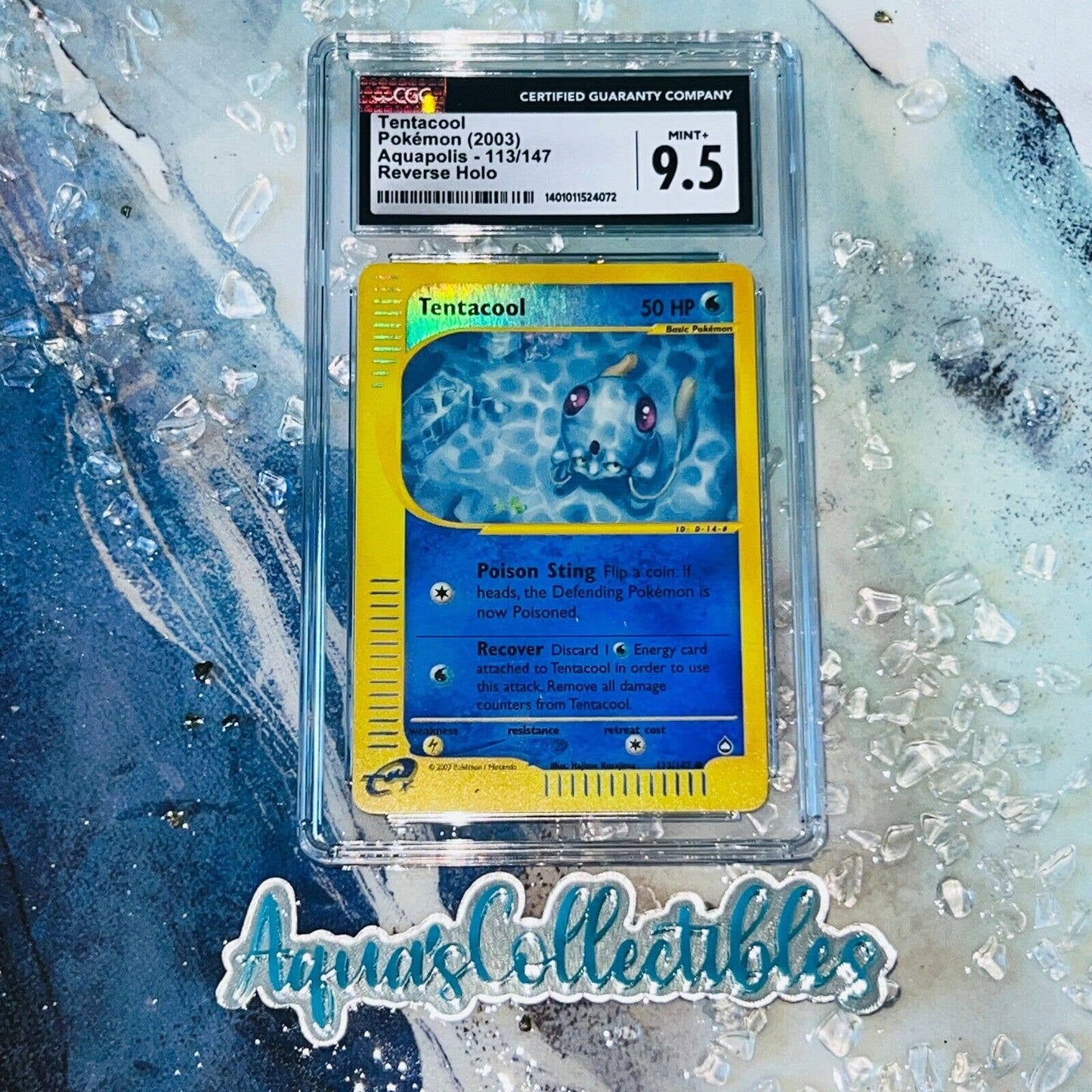 CGC 9.5 MINT+ Tentacool 113/147 Pokémon Aquapolis Reverse Holo (PSA/BGS) Pop 1