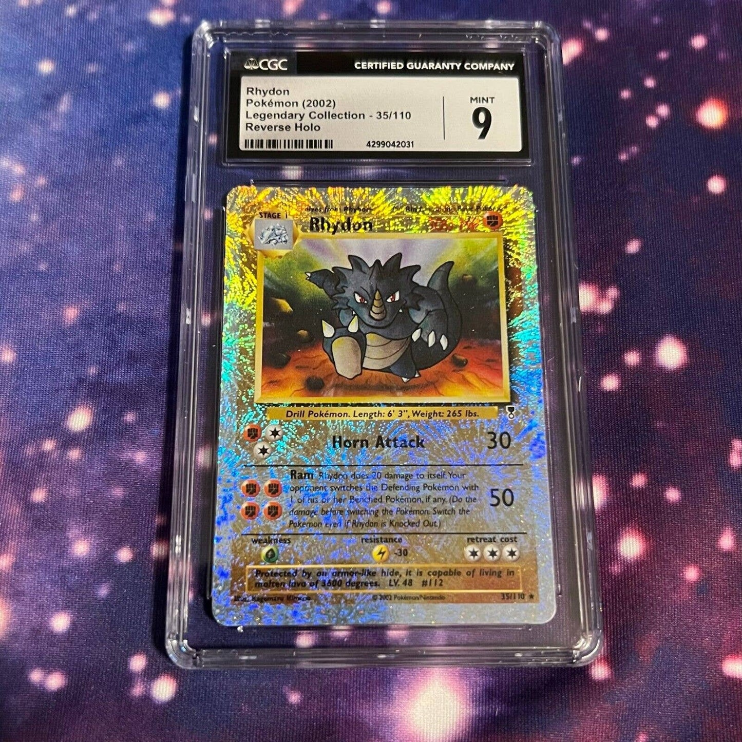 CGC 9 MINT Rhydon 35/110 Pokémon Legendary Collection Reverse Holo (PSA/BGS)