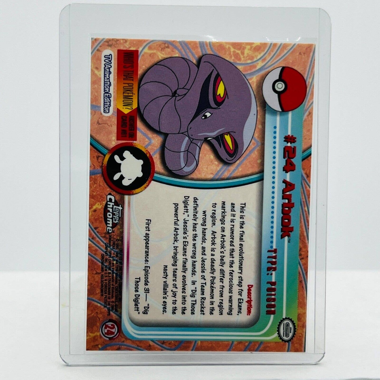 Pokémon Arbok #24 Pokemon 2000 Topps TV Animation Chrome Series 1 Holo Foil