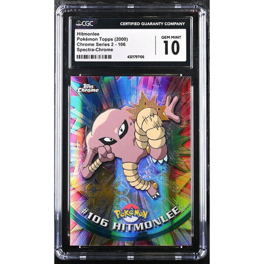 CGC 10 GEM MINT Hitmonlee Spectra #106 Pokemon 2000 Topps Chrome (PSA/BGS)