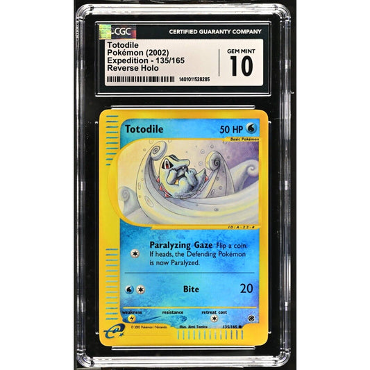 CGC 10 GEM MINT Totodile 135/165 Pokémon Expedition 2002 Reverse Holo (PSA/BGS)