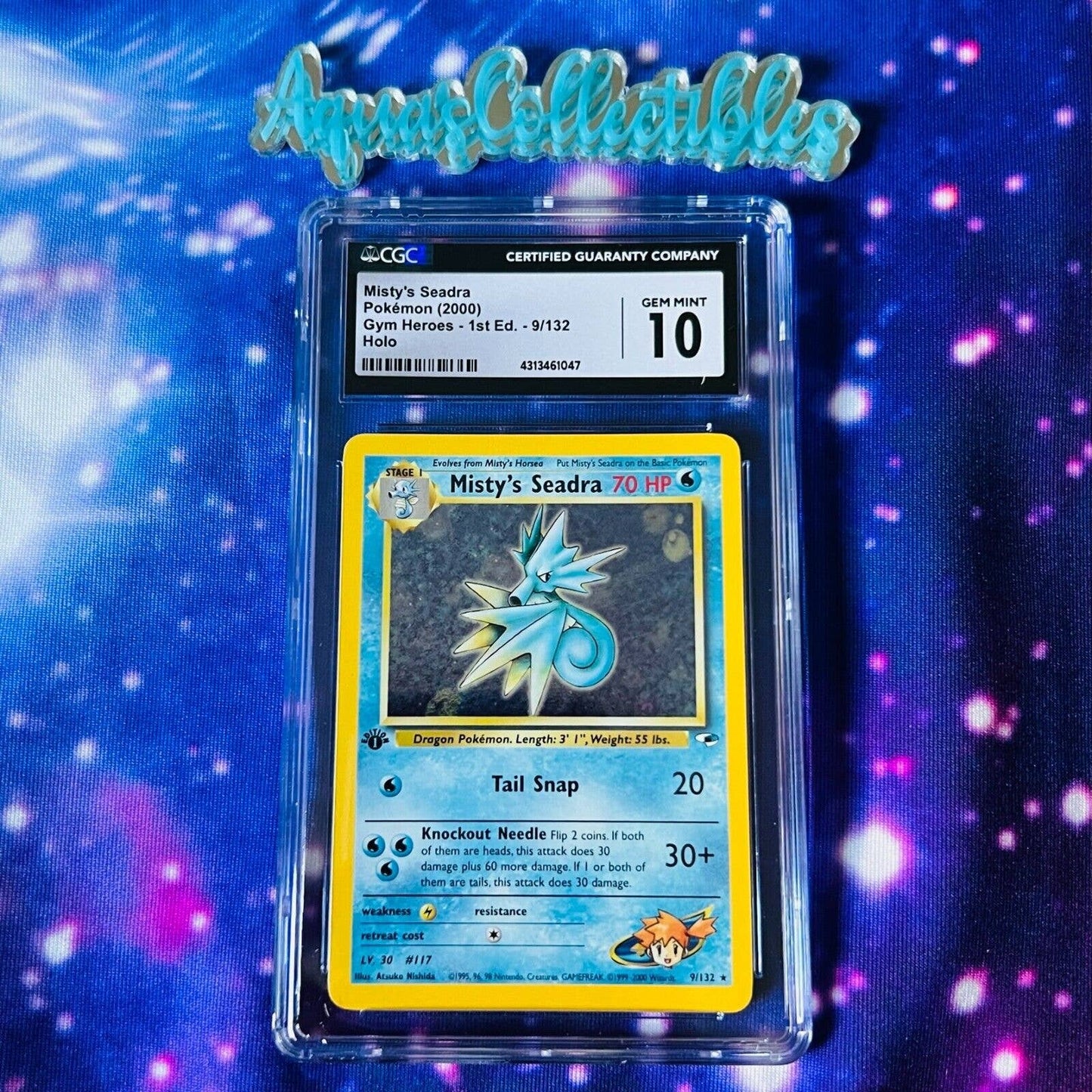 CGC 10 GEM MINT Misty's Seadra 1st Edition 9/132 Gym Heroes Holo Rare (PSA/BGS)