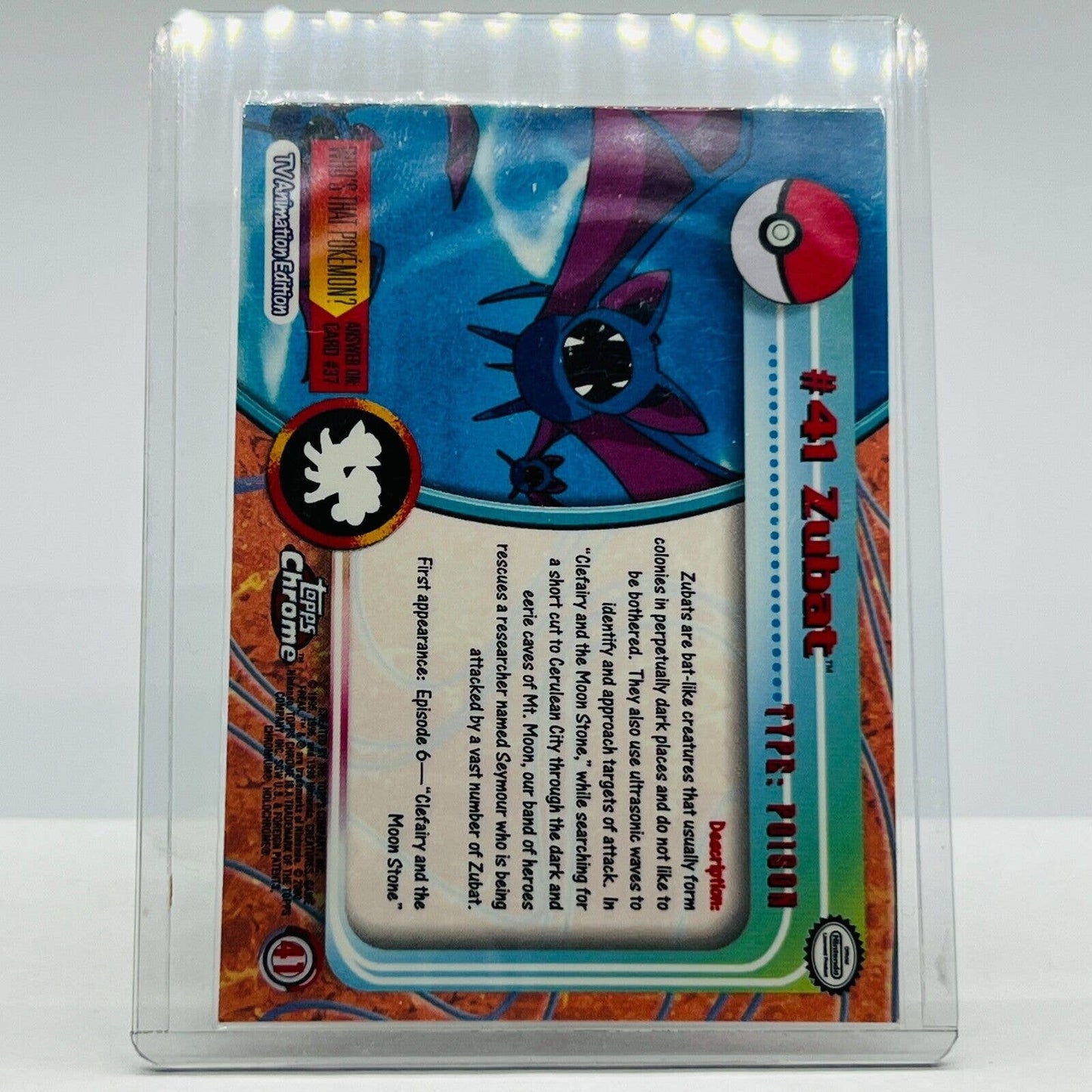 Pokémon Zubat #41 Pokemon 2000 Topps TV Animation Chrome Series 1 Holo Foil