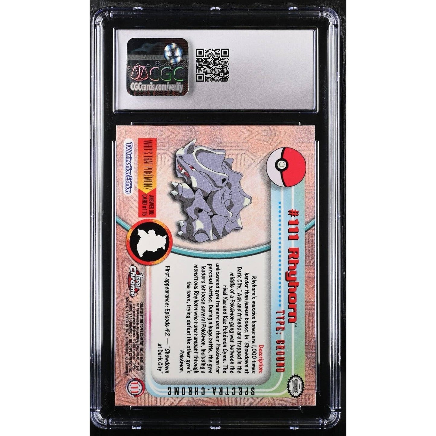 CGC 9.5 MINT+ Rhyhorn Spectra #111 Pokemon 2000 Topps Chrome Rare (PSA/BGS)