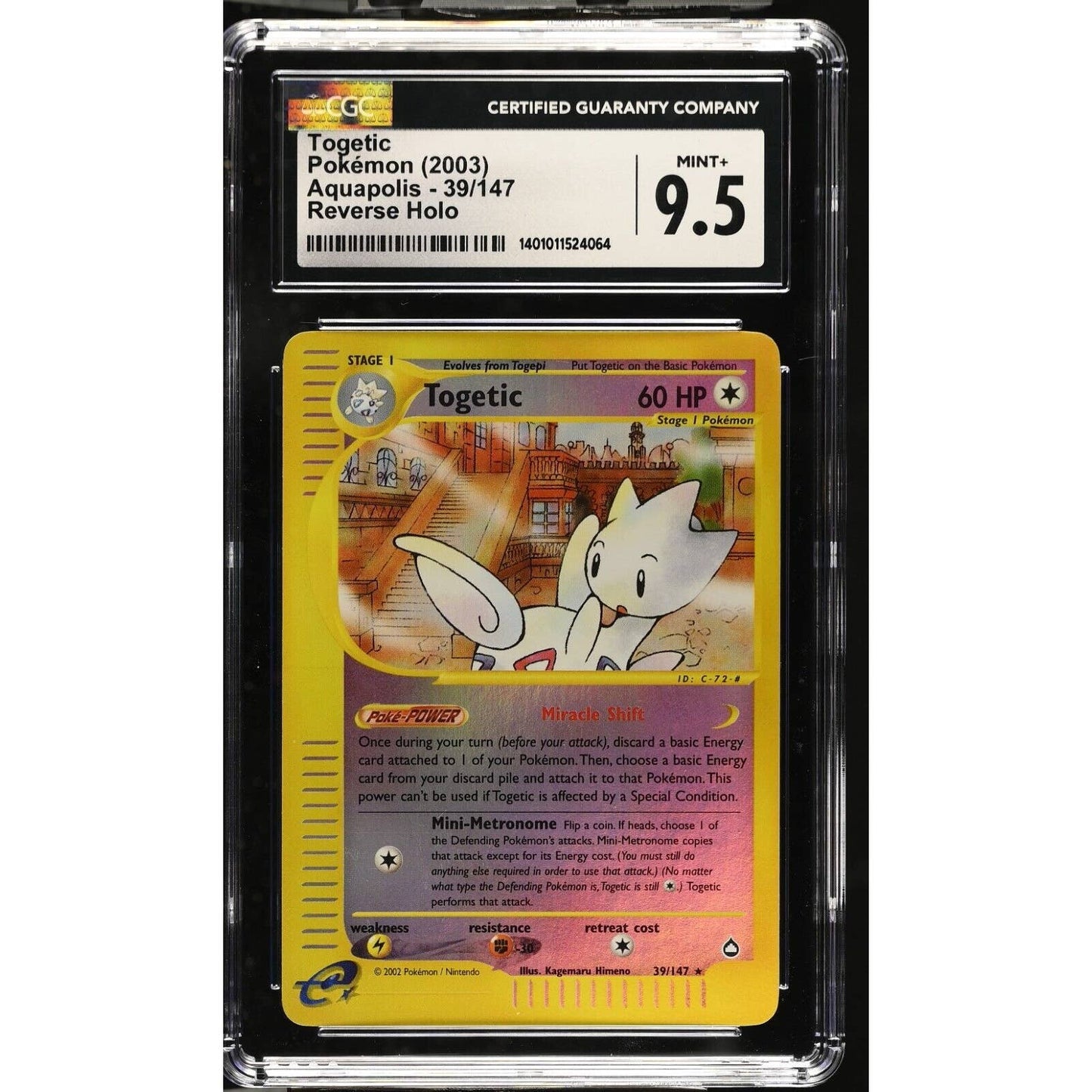 CGC 9.5 MINT+ Togetic 39/147 Pokémon Aquapolis 2003 Reverse Holo (PSA/BGS) Pop 1