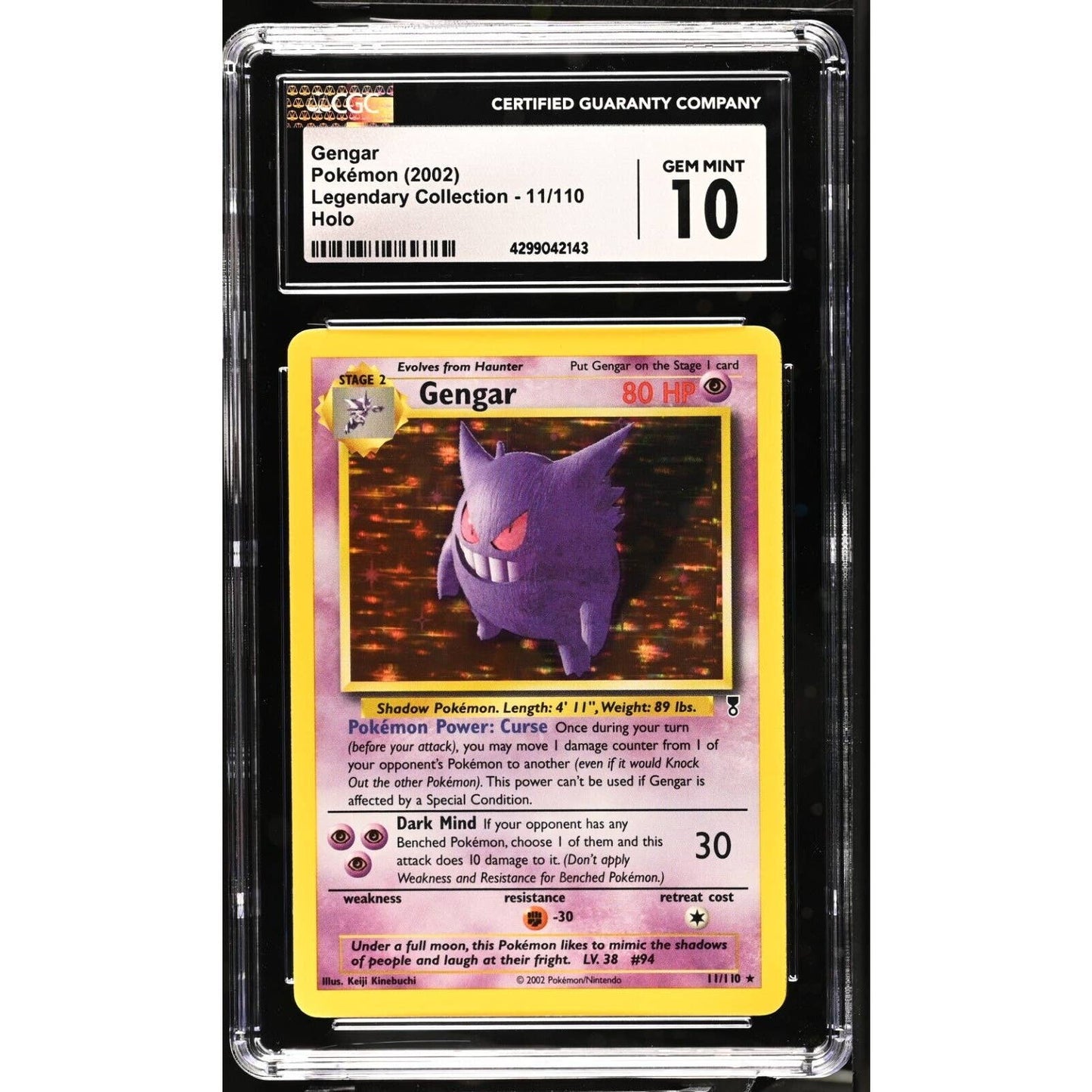 CGC 10 GEM MINT Gengar 11/110 Pokémon 2002 Legendary Collection Holo (PSA/BGS)