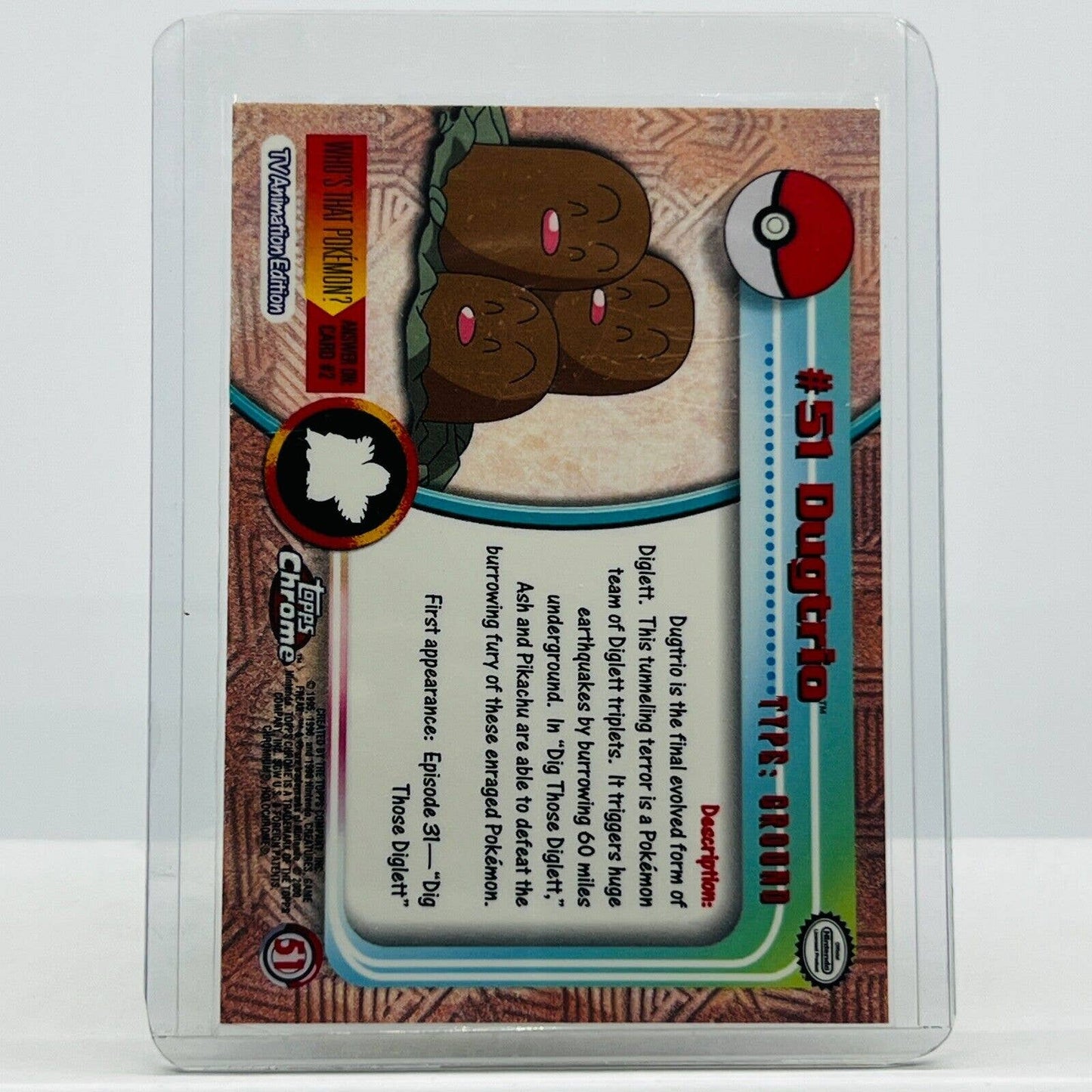 Pokémon Dugtrio #51 Pokemon 2000 Topps TV Animation Chrome Series 1 Holo Foil