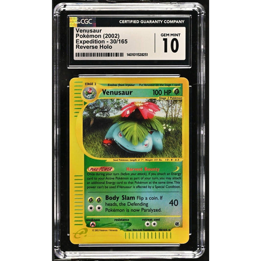 CGC 10 GEM MINT Venusaur 30/165 Pokémon Expedition 2002 Reverse Holo (PSA/BGS)