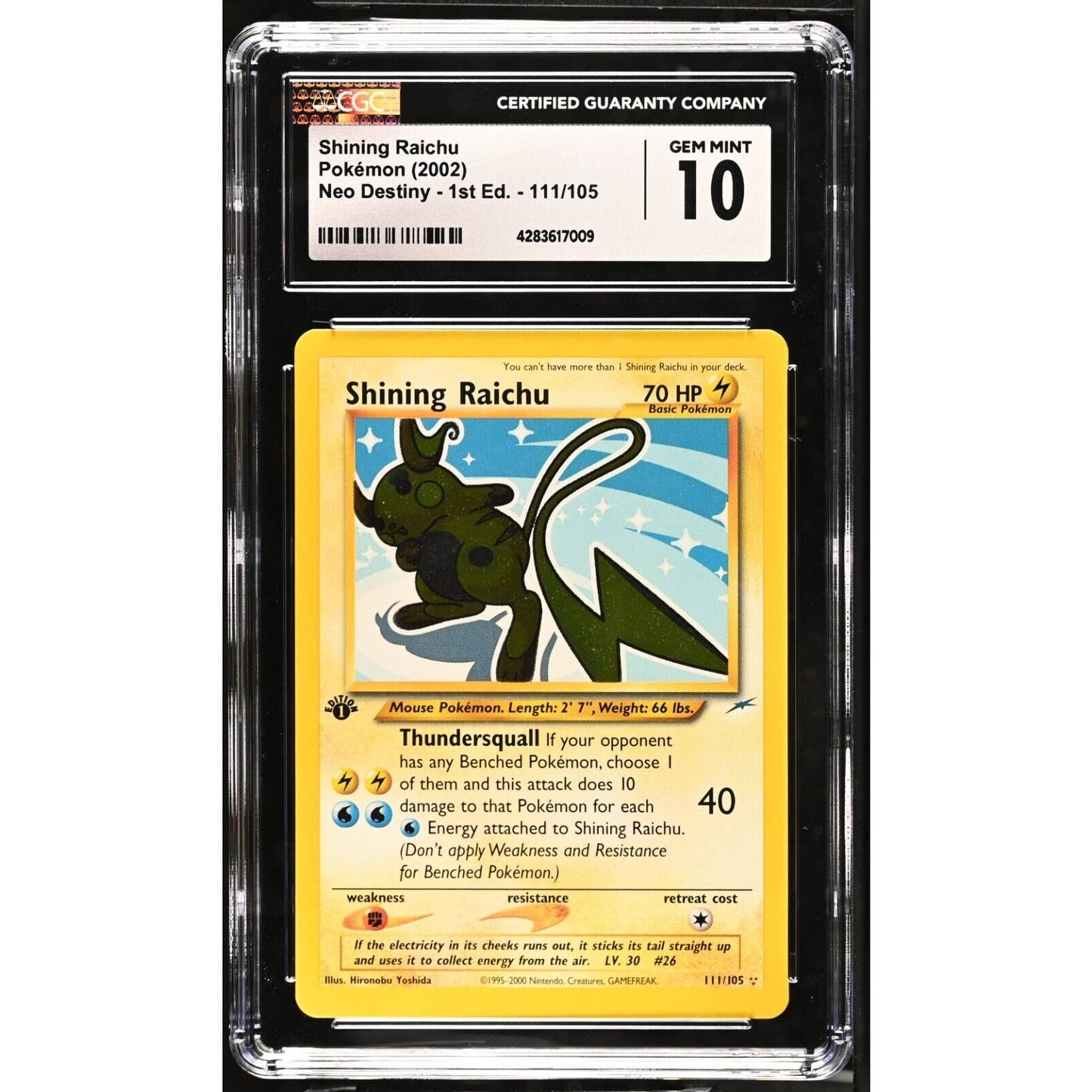 CGC 10 GEM MINT Shining Raichu 1st Edition 111/105 Pokémon Neo Destiny (PSA/BGS)