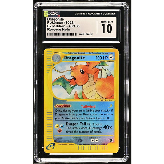 CGC 10 GEM MINT Dragonite 43/165 Pokémon Expedition 2002 Reverse Holo (PSA/BGS)