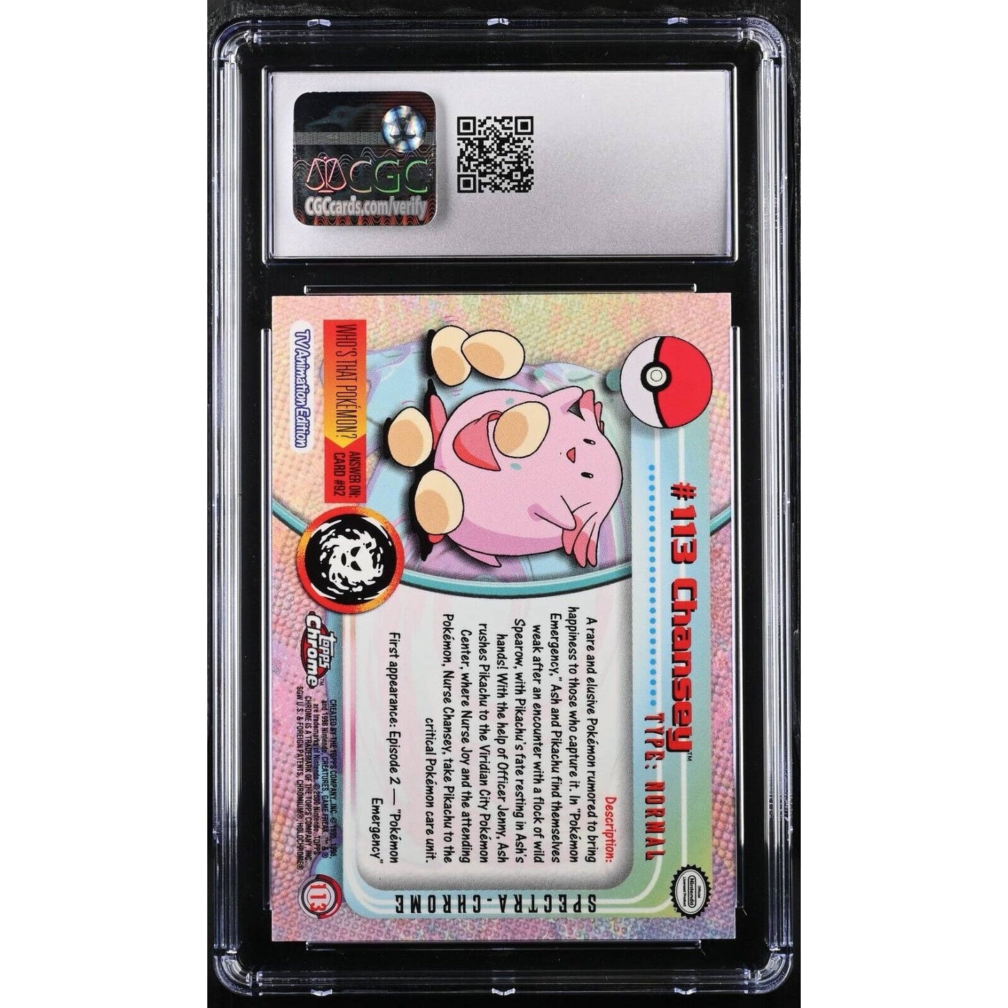 CGC 9.5 MINT+ Chansey Spectra #113 Pokemon 2000 Topps Chrome Rare (PSA/BGS)