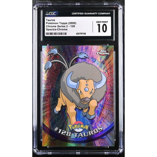 CGC 10 GEM MINT Tauros [Spectra] #128 Pokemon 2000 Topps Chrome Rare (PSA/BGS)