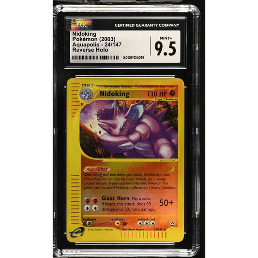 CGC 9.5 MINT Nidoking 24/147 Pokémon Aquapolis 2003 Reverse Holo (PSA/BGS) Pop 1