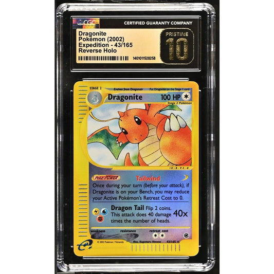 CGC 10 PRISTINE Dragonite 43/165 Pokémon Expedition 2002 Reverse Holo (PSA/BGS)