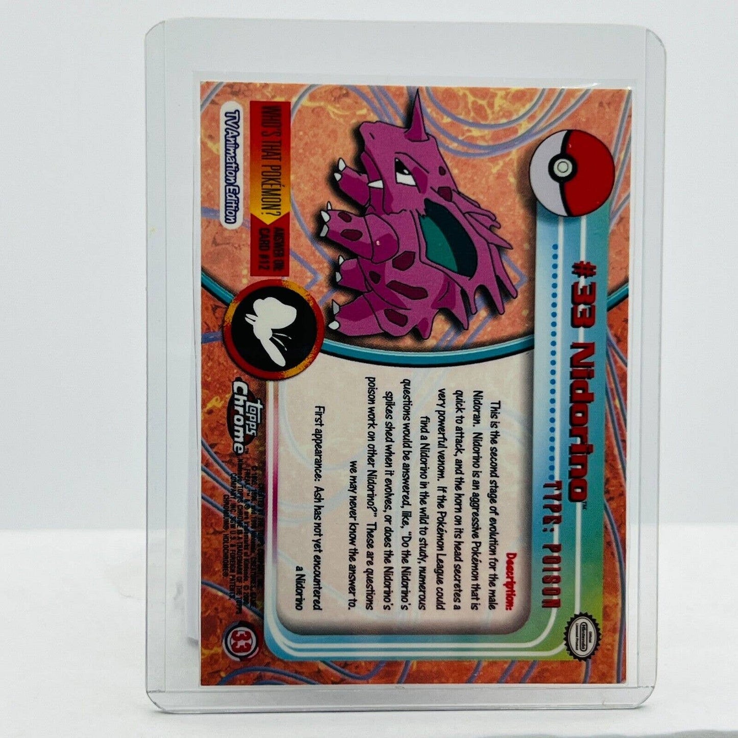 Pokémon Nidorino #33 Pokemon 2000 Topps TV Animation Chrome Series 1 Holo Foil