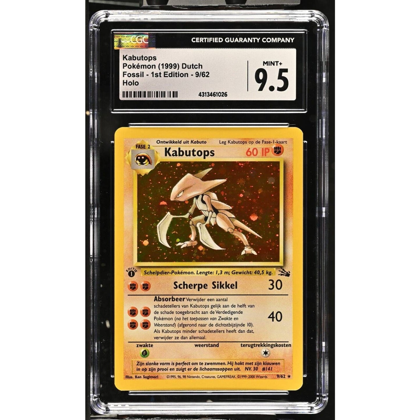 CGC 9.5 MINT Kabutops 1st Edition 9/62 Pokémon Dutch Fossil Holo (PSA/BGS) Pop 1