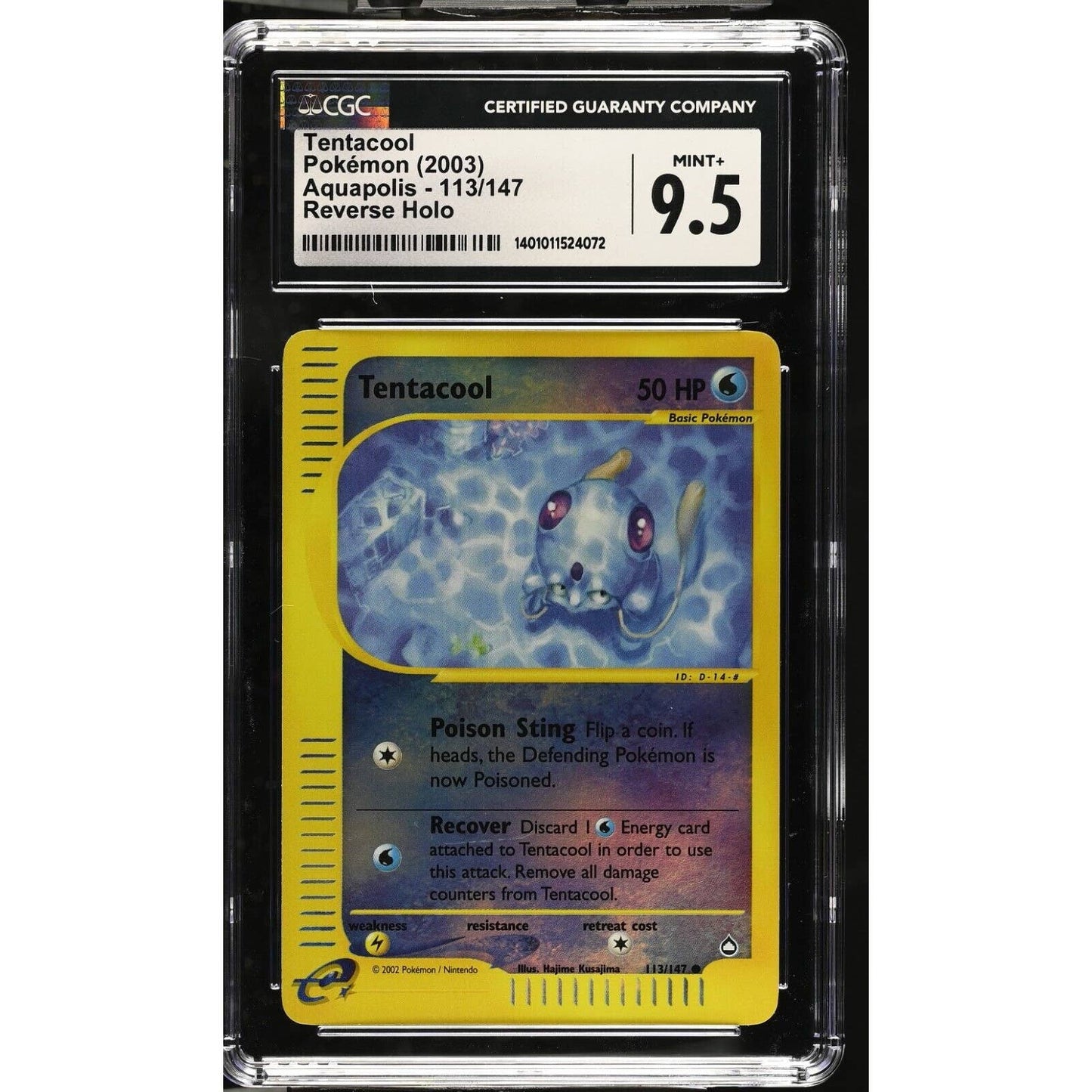 CGC 9.5 MINT+ Tentacool 113/147 Pokémon Aquapolis Reverse Holo (PSA/BGS) Pop 1