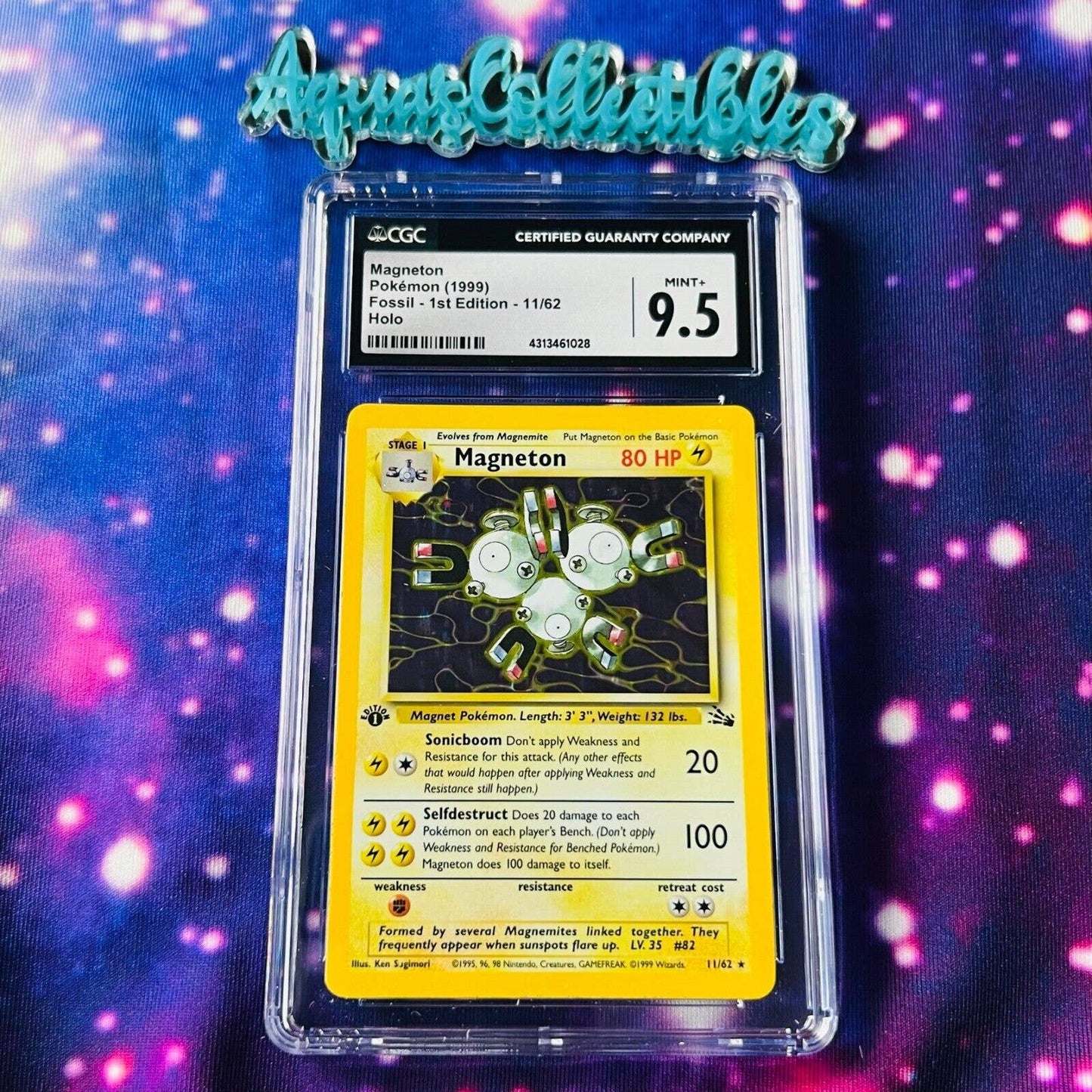 CGC 9.5 MINT+ Magneton 1st Edition 11/62 Pokémon Fossil Holo Rare (PSA/BGS)