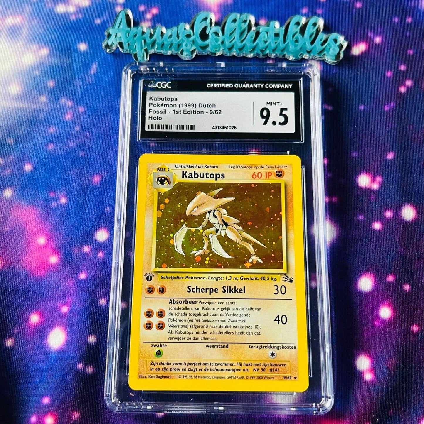 CGC 9.5 MINT Kabutops 1st Edition 9/62 Pokémon Dutch Fossil Holo (PSA/BGS) Pop 1