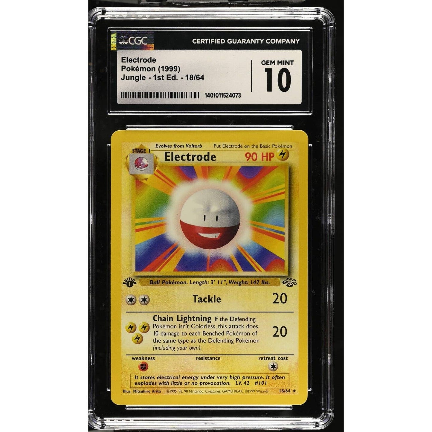 CGC 10 GEM MINT Electrode 1st Edition 18/64 Pokémon Jungle Non Holo (PSA/BGS)