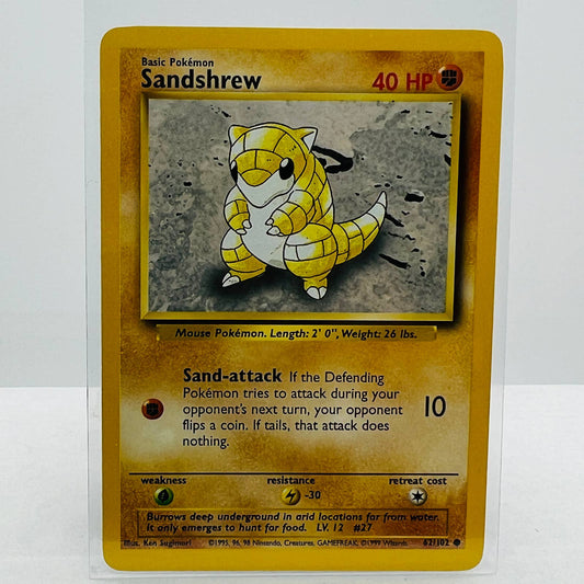 Pokémon Sandshrew 62/102 Base Set Unlimited Pokemon 1999 WOTC Common Card NM