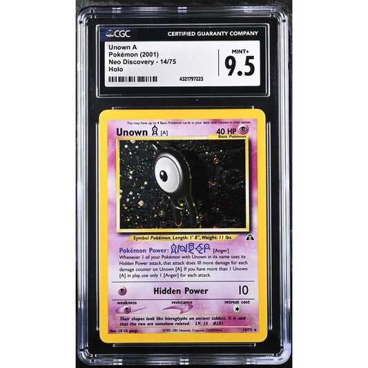 CGC 9.5 MINT+ Unown A #14 Pokemon Neo Discovery Unlimited Holo Rare (PSA/BGS)