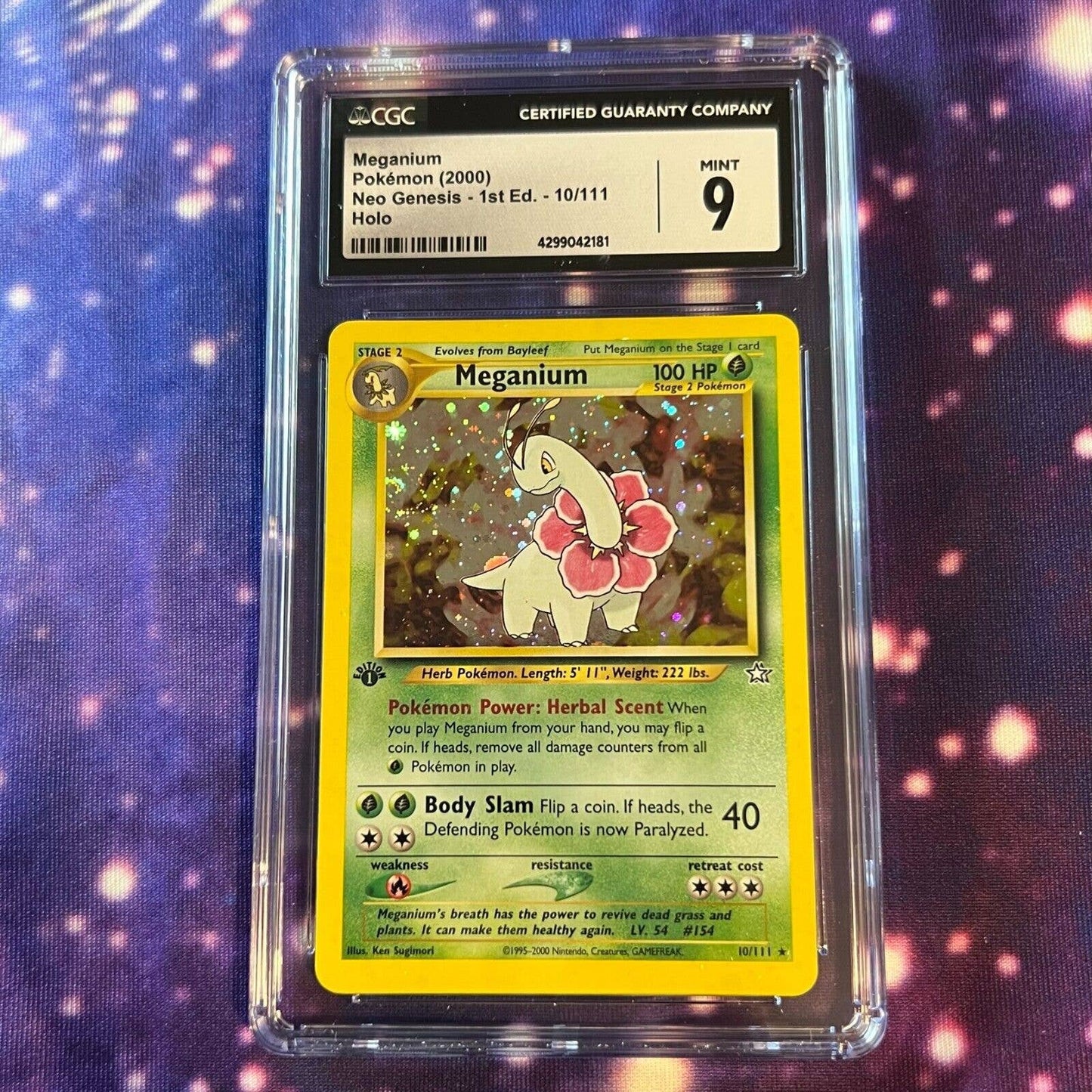 CGC 9 MINT Meganium 1st Edition 10/111 Neo Genesis Holo Rare (PSA/BGS) Swirl