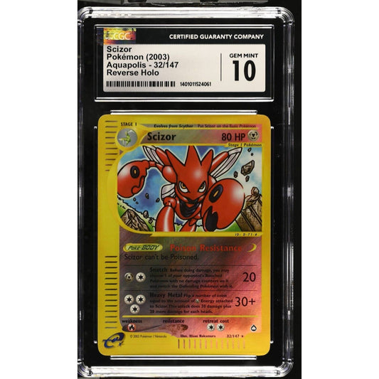 CGC 10 GEM MINT Scizor 32/147 Pokémon Aquapolis 2003 Reverse Holo Rare (PSA/BGS)