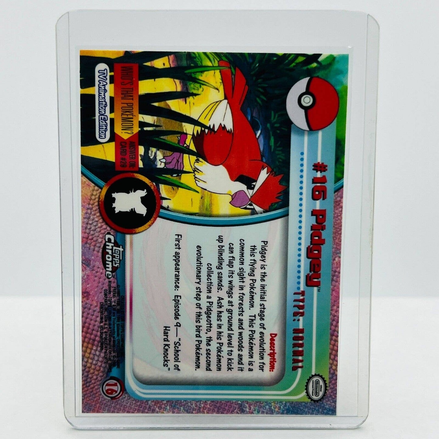 Pokémon Pidgey #16 Pokemon 2000 Topps TV Animation Chrome Series 1 Holo Foil