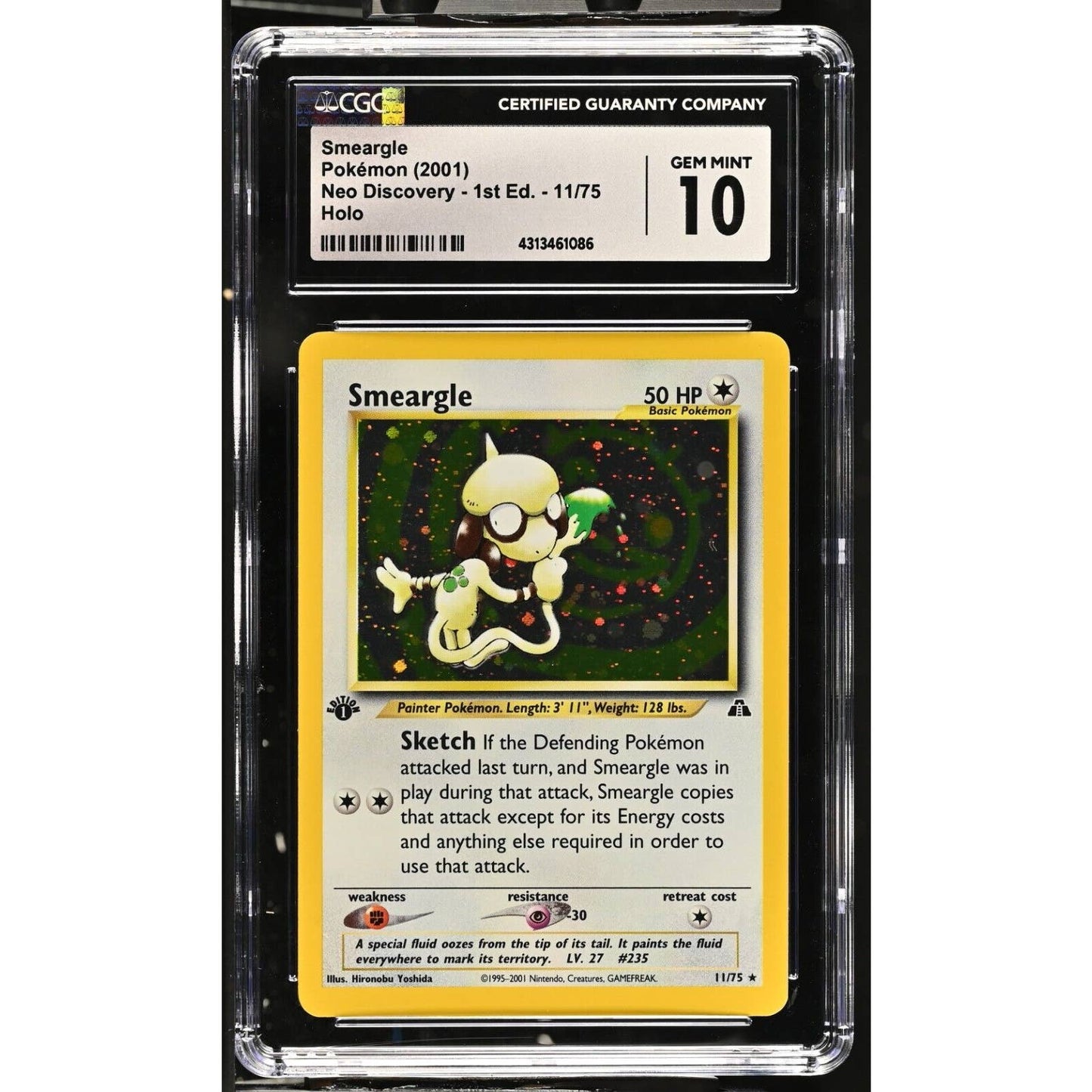 CGC 10 GEM MINT Smeargle 1st Edition 11/75 Neo Discovery 2001 Holo (PSA/BGS)